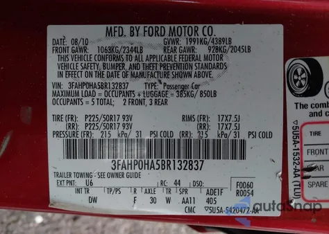 2011 Ford Fusion Se from USA, damaged, VIN 3FAHP0HA5BR132837